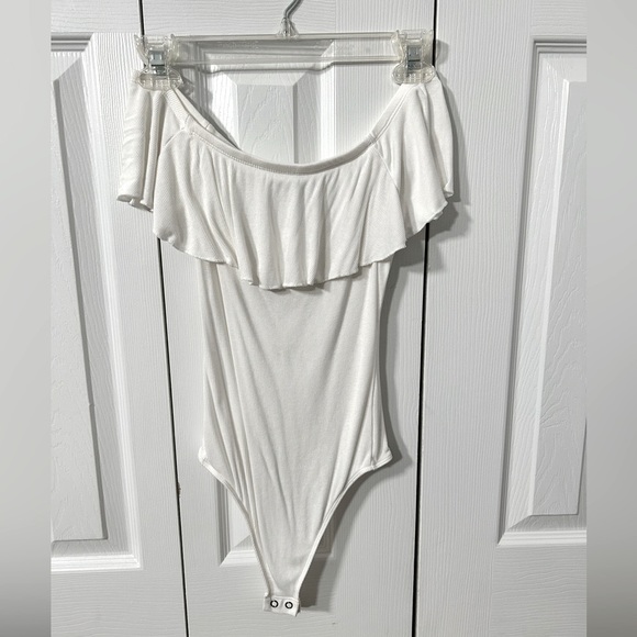Express White Ruffle Bodysuit - Picture 2 of 5